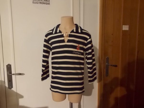 Pull marinière bouton bois brodé « Cherbourg »