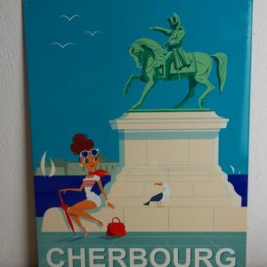Plaque émaillée Souvenir de Cherbourg Statue de Napoléon