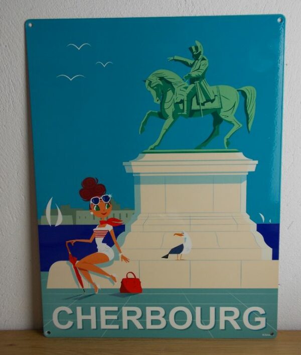 Plaque émaillée Souvenir de Cherbourg Statue de Napoléon