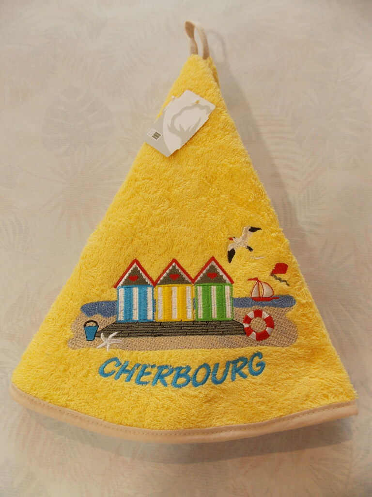 Essuie-main Rond En Éponge Brodé - Motif 3 Petits Chiens - Couleur Bordeaux - 100% Coton - Ultra-Absorbant