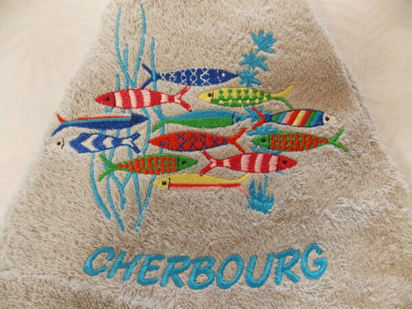 Essuie-mains en éponge Poissons avec broderie Cherbourg – Image 3
