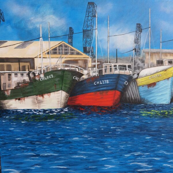 Tableau original Le chantier Bélot de Cherbourg, années 60, par Lyna Phillips – Image 2