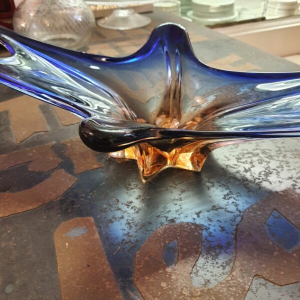 Coupe Vintage Bi-colore bleue et ambre, années 70's, verre italien – Image 3