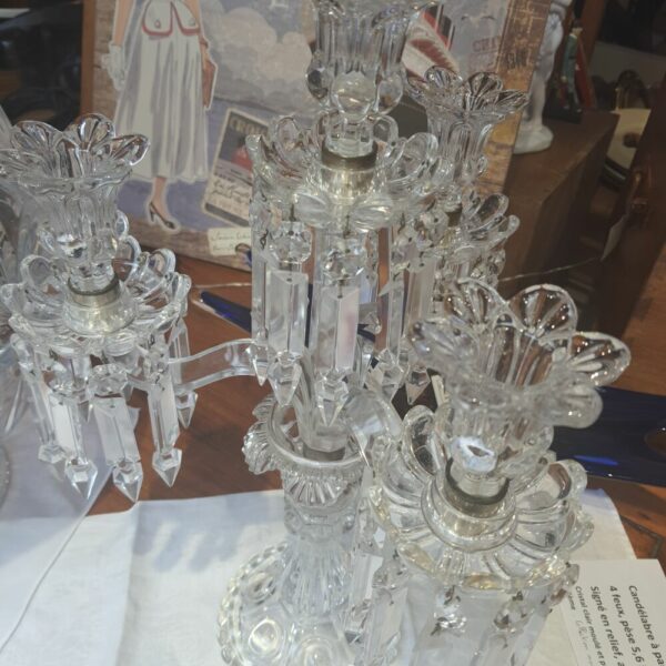 Ancien Chandelier Baccarat signé, modèle Bambous et Médaillons, 5,6 kg, années 1900 – Image 2