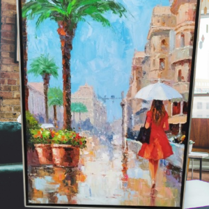 Tableau original de V. Turban intitulé Pluie Méditerranéenne, grand format.