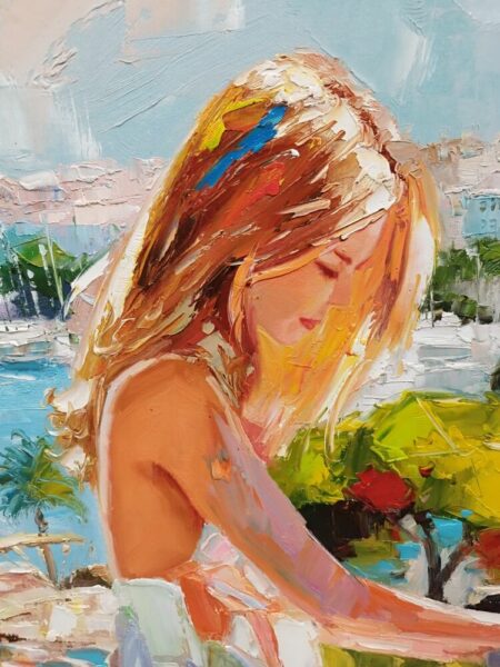 Tableau original de C. Ghesquière intitulé Mélodie Côtière, grand format 90 X 120 cm