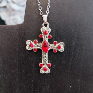 Collier Croix rouge en cristaux Swarovski fabrication artisanale française
