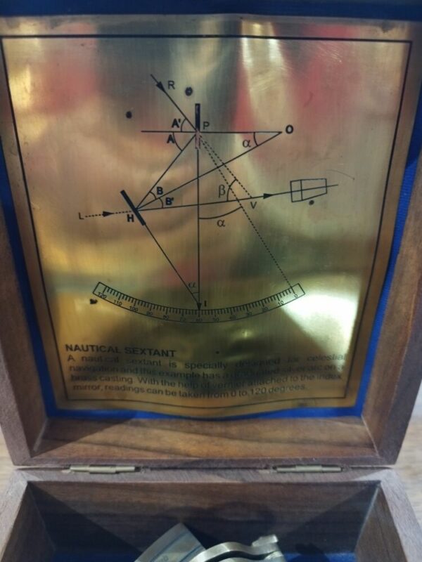 Sextant en laiton vieilli avec coffret bois, deux lunettes, taille moyenne. – Image 4