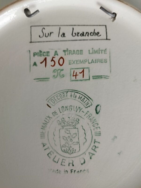 Ancien Plat émaux de Longwy signé MP Chevallier numéroté 41/150 – Image 2