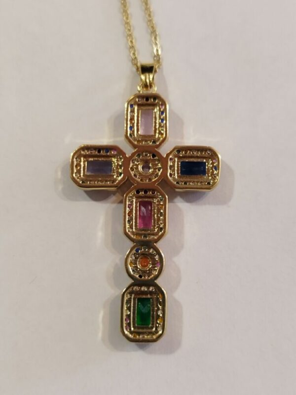Collier avec Croix en Cristaux Swarovski rectangulaires multicolores – Image 5