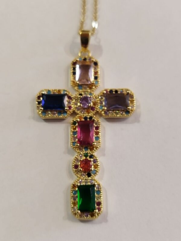 Collier avec Croix en Cristaux Swarovski rectangulaires multicolores – Image 6
