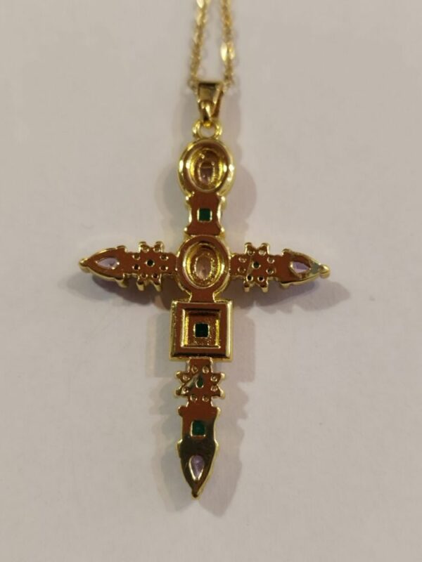 Collier avec Croix en Cristaux Swarovski dominante rose et verte. – Image 2