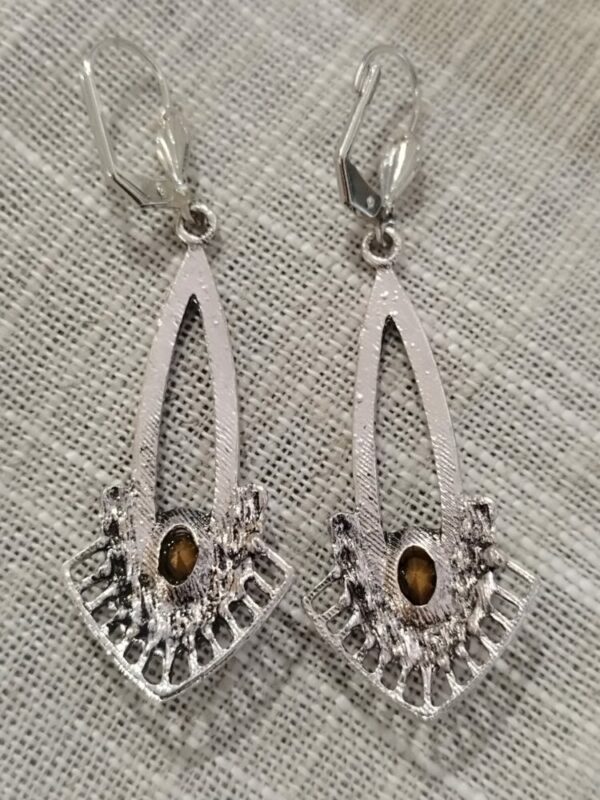 Paire de Boucles d'oreille art déco avec cristal Swarovski bleu acier – Image 2
