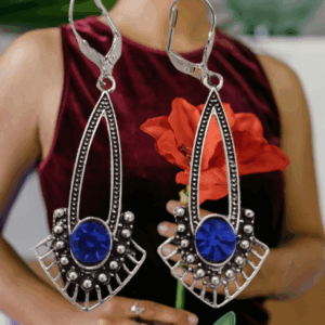 Paire de Boucles d'oreille art déco avec cristal Swarovski bleu acier