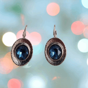 Paire de Boucles d'oreille en cristal Swarovski bleu, dormeuse ovale.