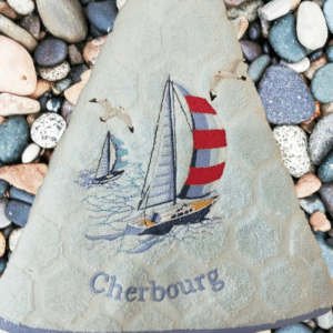 Essuie-mains en éponge jacquard Voiliers et mouettes avec broderie Cherbourg, bleu ciel