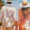 Tableau original de V. Turban " Promenade sur la plage ", grand format. – Image 6