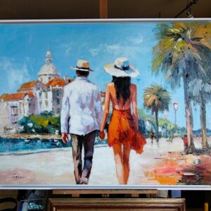 Tableau original de V. Turban " Promenade Romantique ", grand format.