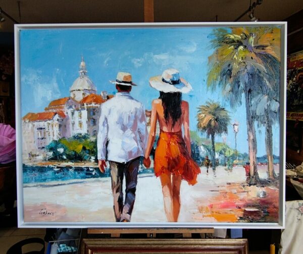 Tableau original de V. Turban " Promenade Romantique ", grand format.