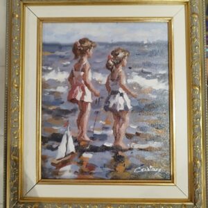 Tableau original de Francis Cristaux « Petites Filles au voilier »