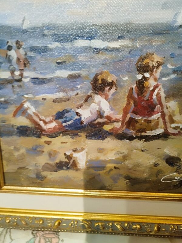 Tableau original de Francis Cristaux « Plage et Seau » – Image 3