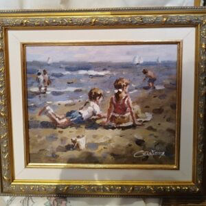Tableau original de Francis Cristaux « Plage et Seau »