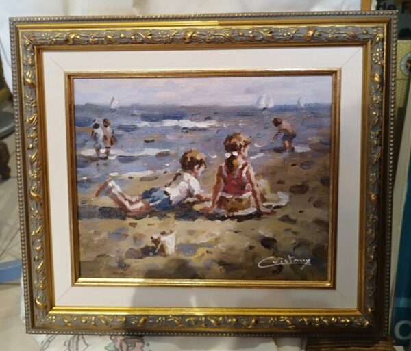 Tableau original de Francis Cristaux « Plage et Seau »